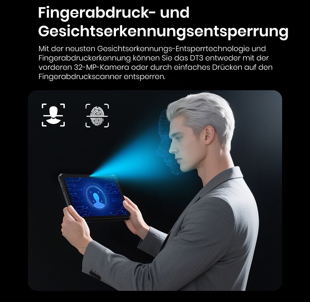 FOSSiBOT DT3 5G Rugged Tablet, Android 15, 10,4 Zoll 1200x2000 Display, 12GB RAM 256GB ROM, WiFi 6, 21560mAh Akku 66W Schnellladung, 64MP+32MP Kamera, LED-Taschenlampe, NFC, GPS/GALILEO/GLONASS/QZSS/BEIDOU/NavIC, Fingerabdruck- & Face ID-Entsperrung - Grau