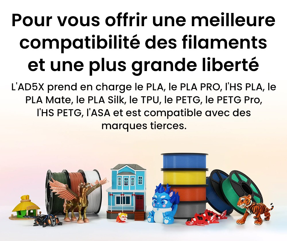 Flashforge AD5X Imprimante 3D, Impression intelligente 4 couleurs, Vitesse max 600 mm/s, 220×220×220mm