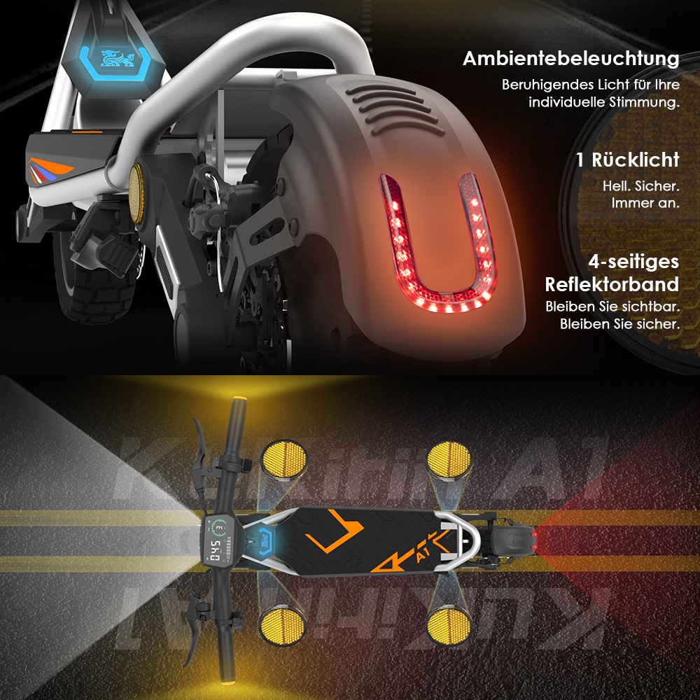 Kukirin A1 Faltbarer Elektroroller, 800-W-Motor, 48-V-13-Ah-Akku, 10-Zoll-Vakuumreifen, 45 km/h Höchstgeschwindigkeit, 45 km Reichweite, Scheibenbremse vorne und hinten, Stoßdämpfung vorne und hinten