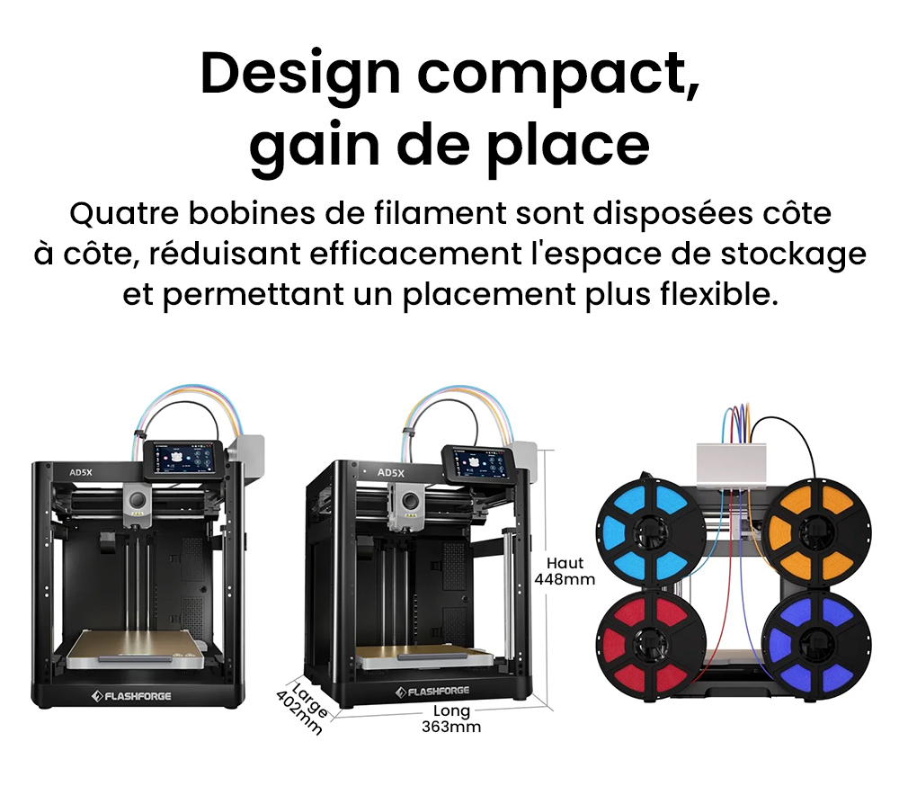 Flashforge AD5X Imprimante 3D, Impression intelligente 4 couleurs, Vitesse max 600 mm/s, 220×220×220mm