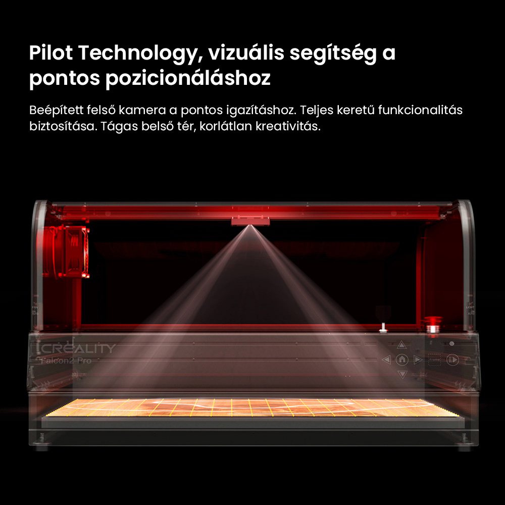 Creality Falcon2 Pro 40W-os lézergravírozó vágó, FDA 1. osztályú biztonsági tanúsítvány, füstelszívás, integrált légrásegítés, beépített kamera, kerítés típusú védőcsík, tűz- / légáramlás- / lencsefigyelés, 400*415mm