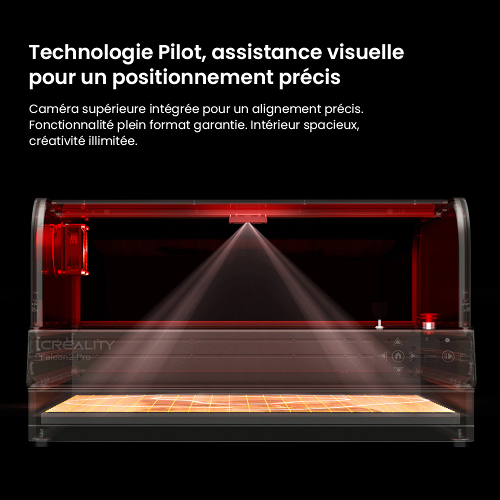 Graveur laser Creality Falcon2 Pro 40 W, certification de sécurité FDA classe 1, évacuation des fumées, assistance d'air intégrée, caméra intégrée, bande de protection de type clôture, surveillance incendie/flux d'air/lentille, 400 x 415 mm
