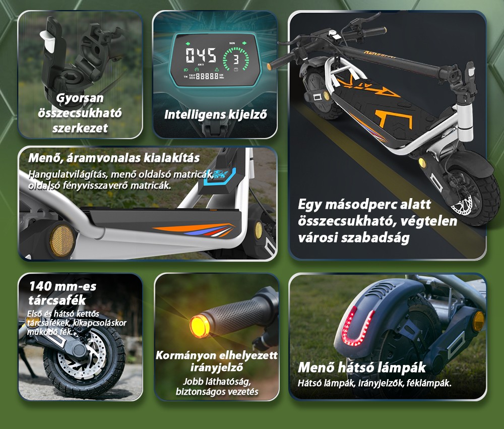 Kukirin A1 Összecsukható Elektromos Roller, 800 W-os Motor, 48 V 13 Ah Akkumulátor, 10 hüvelykes Vákuum Kerékpár, 45 km/h Max Sebesség, 45 km Hatótávolság, Első és Hátsó Tárcsafék, Első és Hátsó Lengéscsillapítás