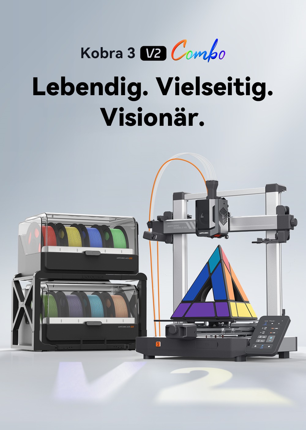 Anycubic Kobra 3 V2 Combo 3D-Drucker, ACE Pro Multicolor, 720P-Kamera, 600 mm/s Geschwindigkeit, automatische Nivellierung, Filamenttrocknung, 255 x 255 x 260 mm