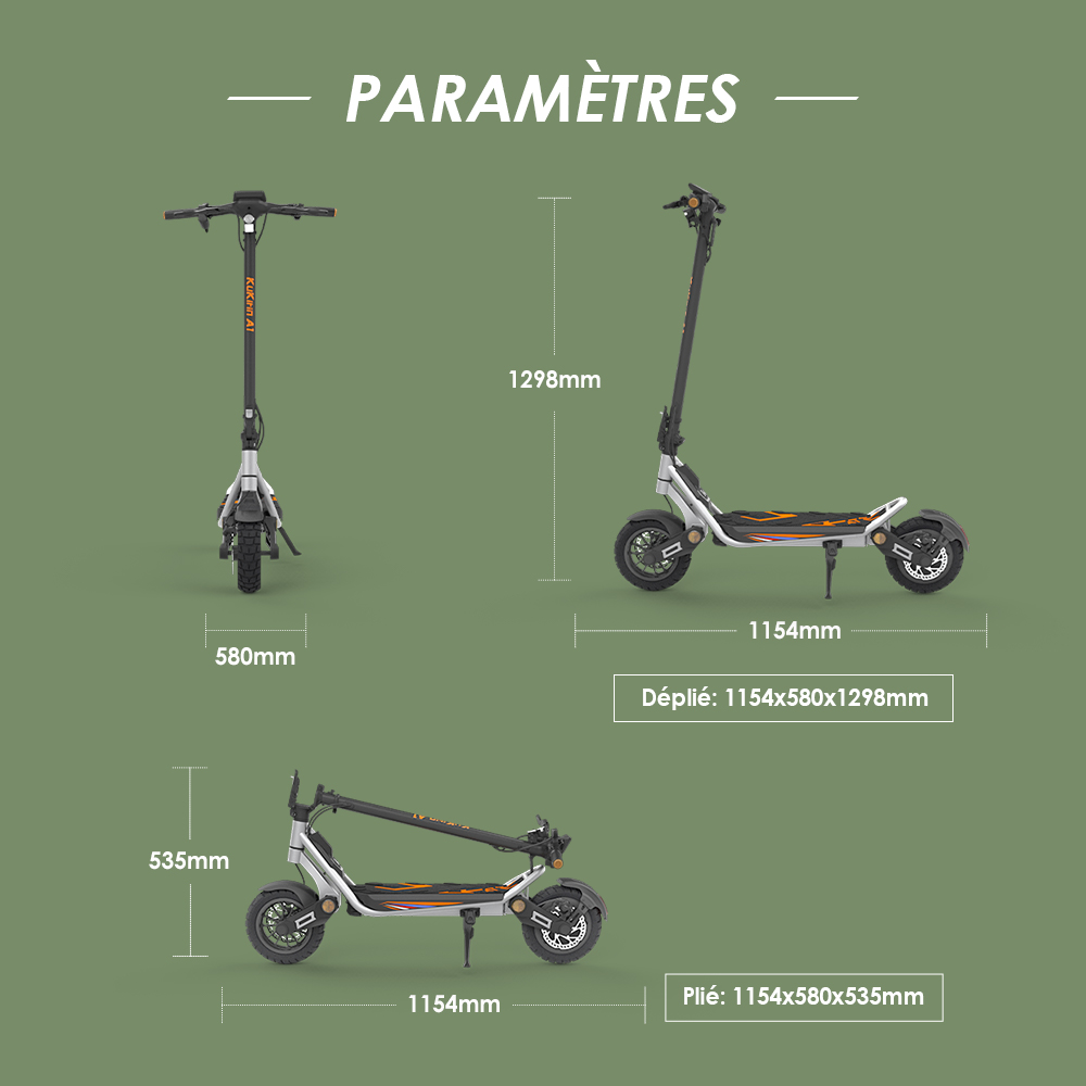 Kukirin A1 Trottinette électrique pliable, moteur 800 W, batterie 48 V 13 Ah, pneu à vide de 10 pouces, vitesse maximale de 45 km/h, autonomie de 45 km, freins à disque avant et arrière, amortisseurs avant et arrière
