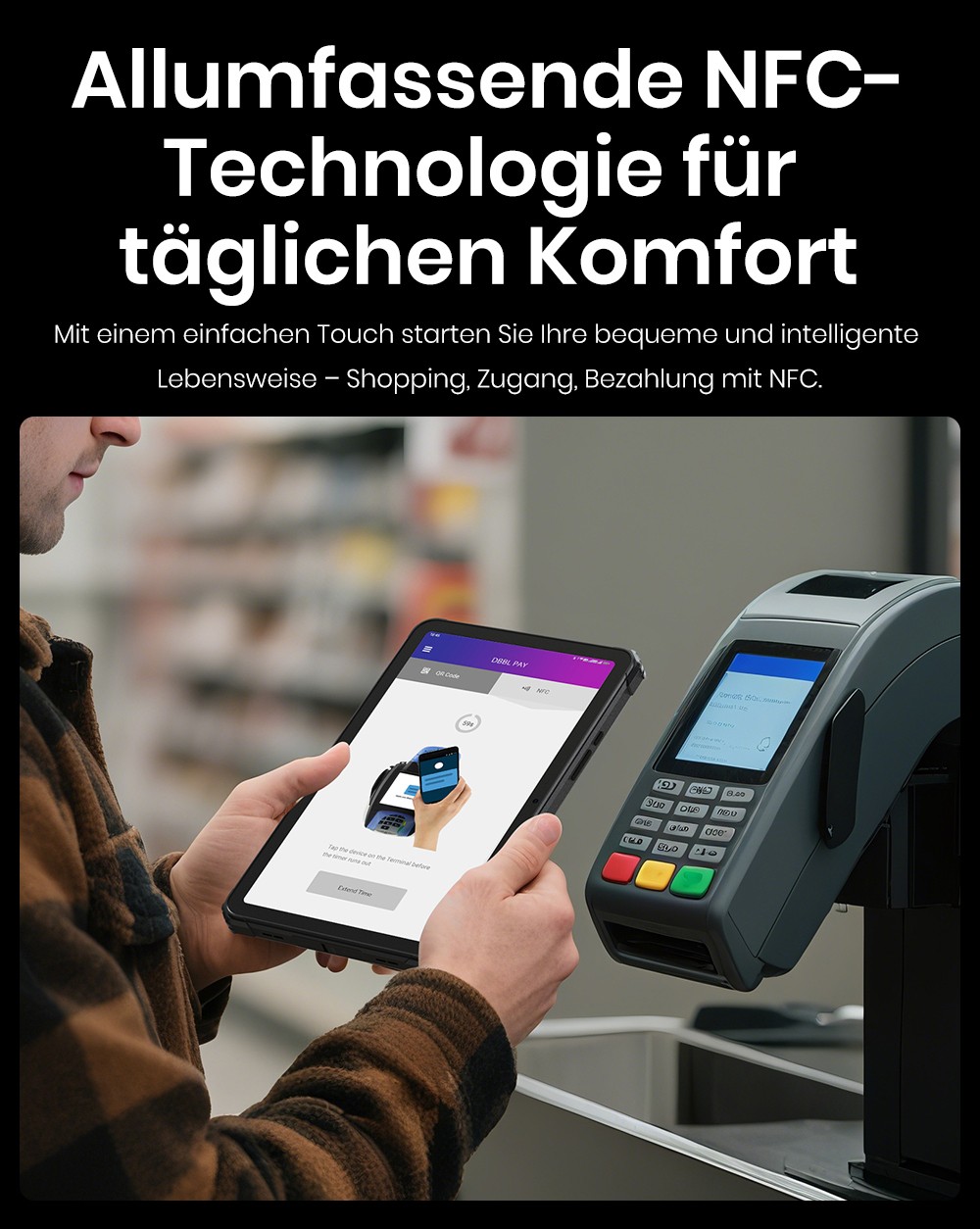 FOSSiBOT DT3 5G Rugged Tablet, Android 15, 10,4 Zoll 1200x2000 Display, 12GB RAM 256GB ROM, WiFi 6, 21560mAh Akku 66W Schnellladung, 64MP+32MP Kamera, LED-Taschenlampe, NFC, GPS/GALILEO/GLONASS/QZSS/BEIDOU/NavIC, Fingerabdruck- & Face ID-Entsperrung - Blau