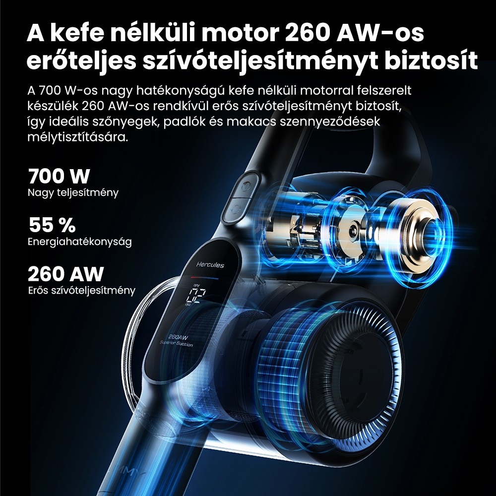 JIMMY H11 Pro akkus porszívó, 700 W/260 AW szívóteljesítmény, 90 perc üzemidő, rugalmas mentőcső, 7 tisztítóeszköz, LED kijelző, szőnyegekhez/kemény padlókhoz - sötétszürke