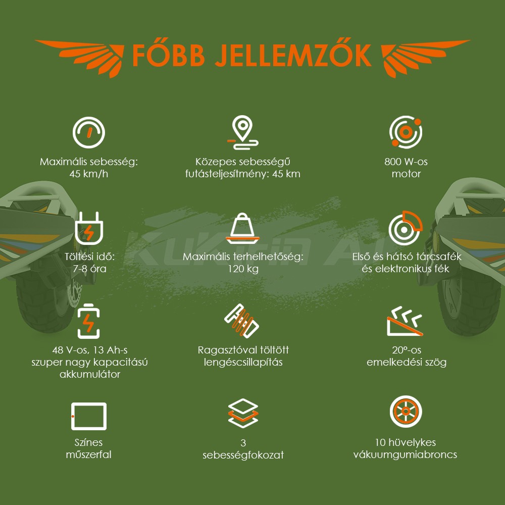 Kukirin A1 Összecsukható Elektromos Roller, 800 W-os Motor, 48 V 13 Ah Akkumulátor, 10 hüvelykes Vákuum Kerékpár, 45 km/h Max Sebesség, 45 km Hatótávolság, Első és Hátsó Tárcsafék, Első és Hátsó Lengéscsillapítás