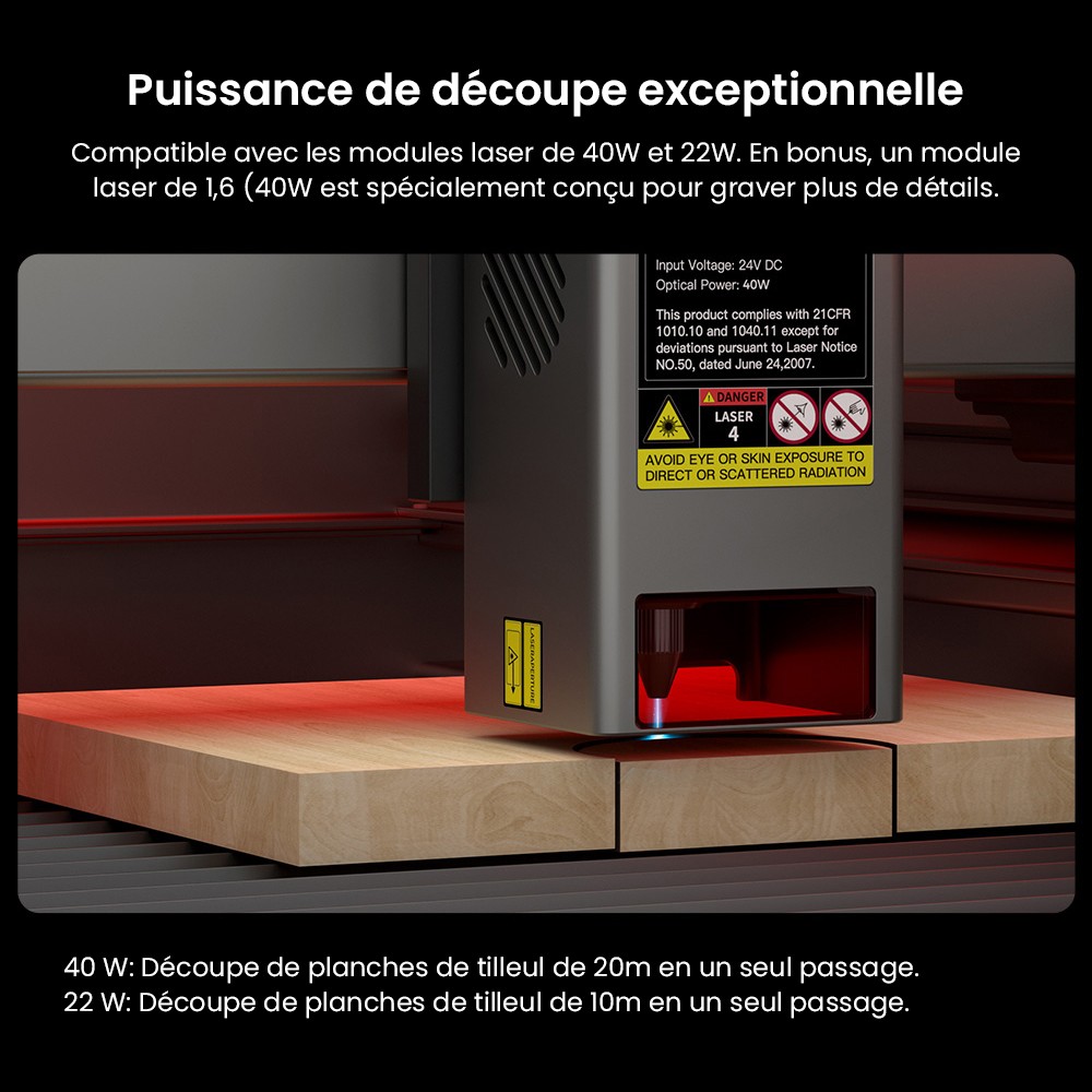 Graveur laser Creality Falcon2 Pro 40 W, certification de sécurité FDA classe 1, évacuation des fumées, assistance d'air intégrée, caméra intégrée, bande de protection de type clôture, surveillance incendie/flux d'air/lentille, 400 x 415 mm
