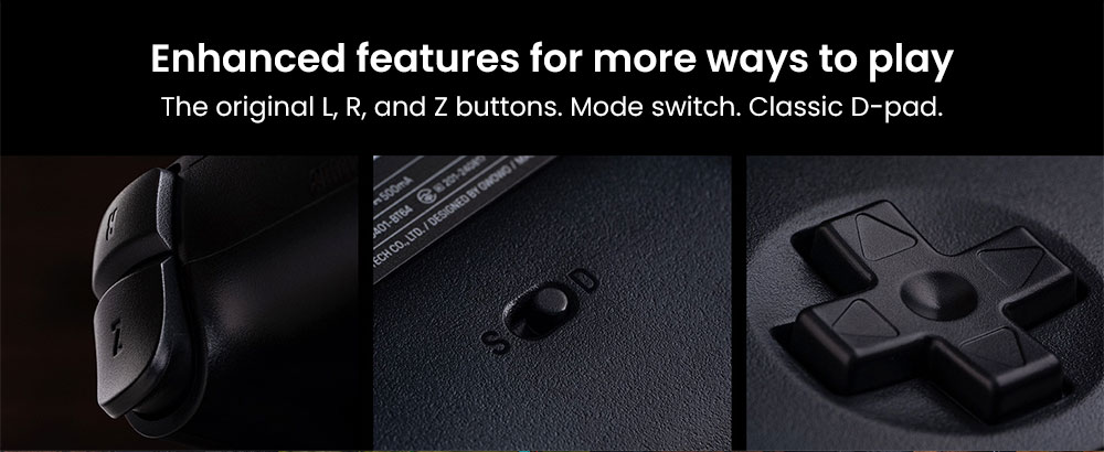 8BitDo 64 Bluetooth Game Controller for Analogue 3D, Switch 1/2, Windows, Android - Black