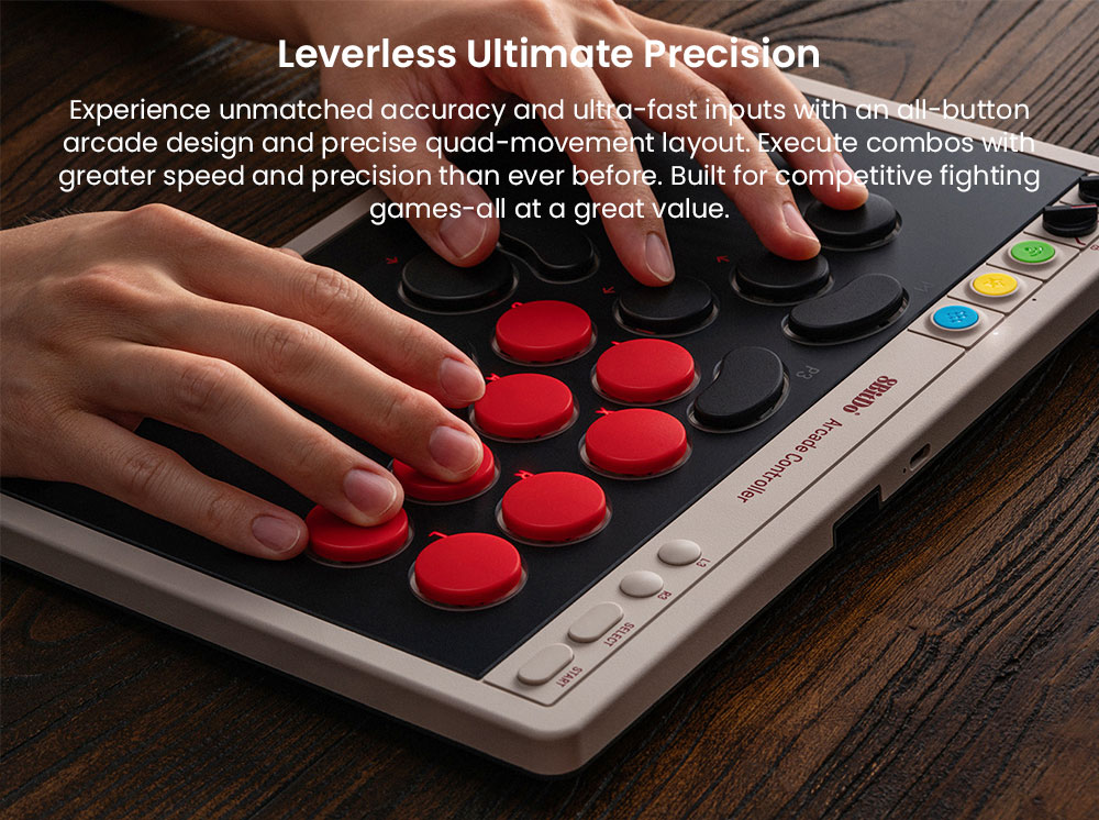 8BitDo Arcade Controller, Compatible with Switch and Windows, Dynamic Button Layout, Leverless, Ultimate Precision, Sleek and Smudge-resistant