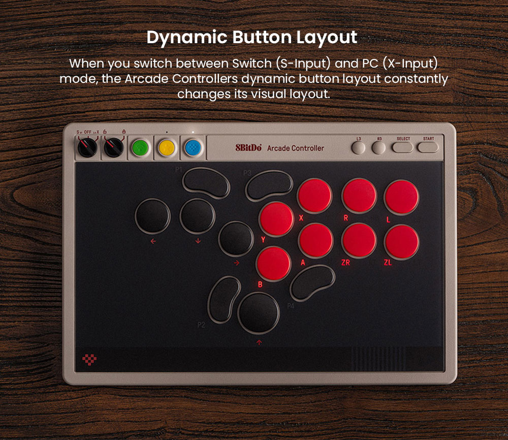 8BitDo Arcade Controller, Compatible with Switch and Windows, Dynamic Button Layout, Leverless, Ultimate Precision, Sleek and Smudge-resistant