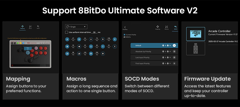 8BitDo Arcade Controller, Compatible with Switch and Windows, Dynamic Button Layout, Leverless, Ultimate Precision, Sleek and Smudge-resistant