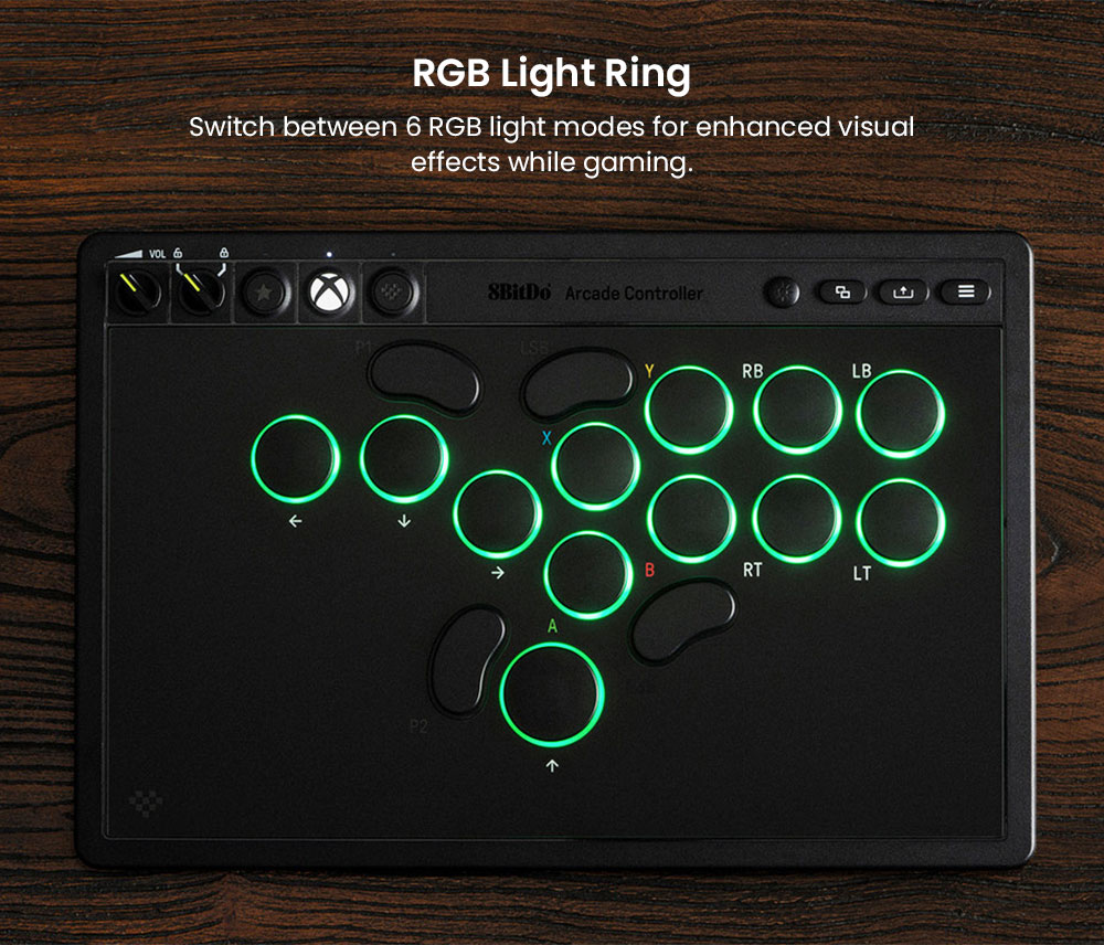 8BitDo Arcade Controller for Xbox, Compatible with Xbox Series X|S, Xbox One and Windows, RGB Light Ring, 4ms Wired Latency
