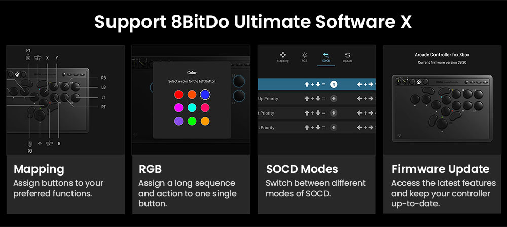 8BitDo Arcade Controller for Xbox, Compatible with Xbox Series X|S, Xbox One and Windows, RGB Light Ring, 4ms Wired Latency
