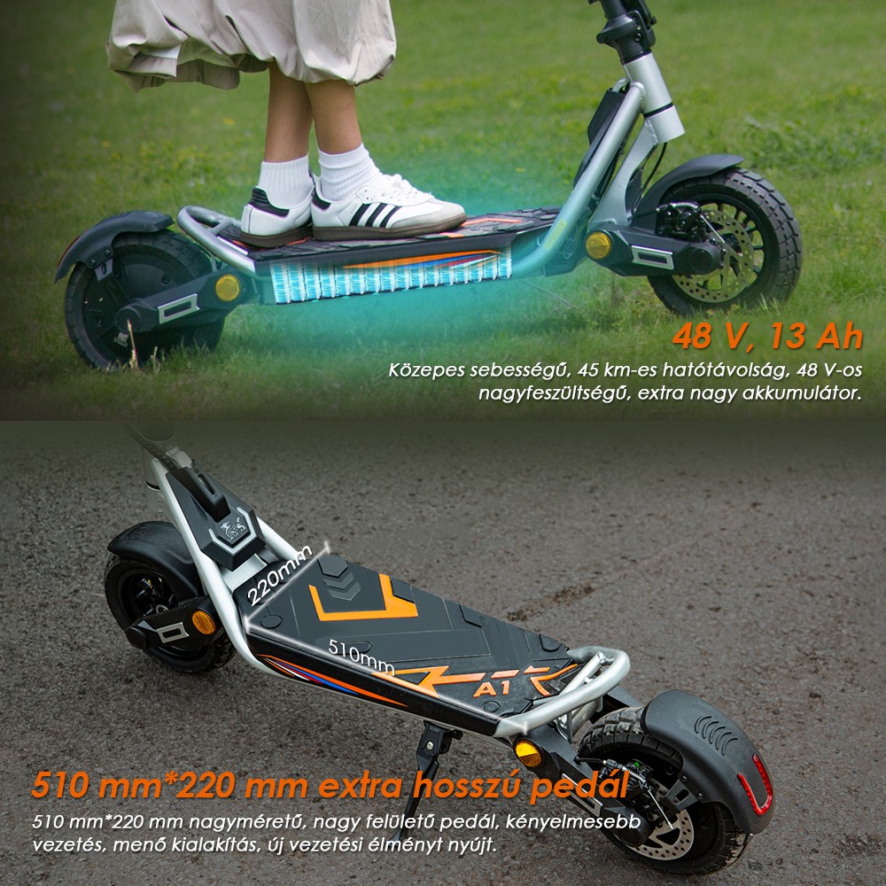 Kukirin A1 Összecsukható Elektromos Roller, 800 W-os Motor, 48 V 13 Ah Akkumulátor, 10 hüvelykes Vákuum Kerékpár, 45 km/h Max Sebesség, 45 km Hatótávolság, Első és Hátsó Tárcsafék, Első és Hátsó Lengéscsillapítás