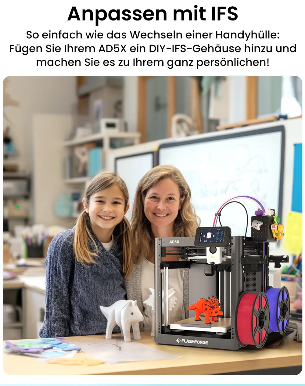 Flashforge AD5X 3D-Drucker, intelligenter 4-Farben-Druck, 600 mm/s Maximalgeschwindigkeit, 220×220×220mm