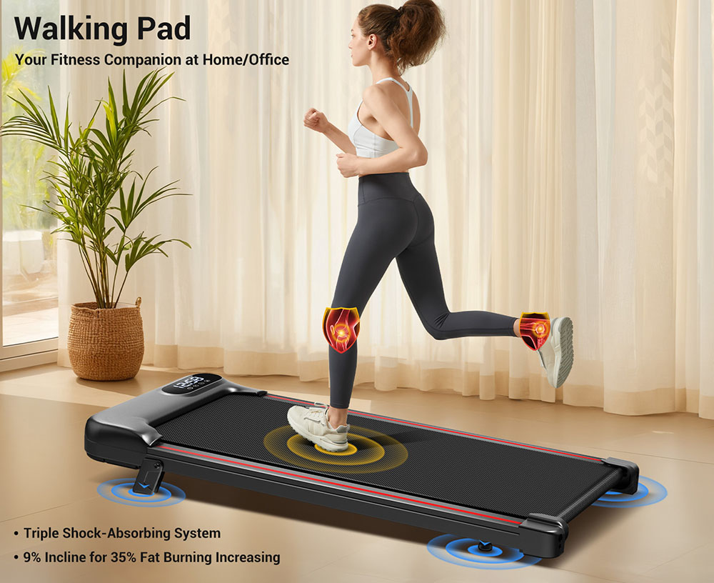 ROBORE S17 Walking Pad Treadmill 8km/h, Inclinable 9%, with Triple Cushioning and 2.5HP Silent Motor, 136kg Maximum Load