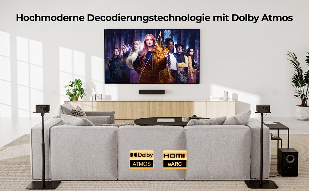 Ultimea Poseidon M4T 5.1 Soundbar-Subwoofer-Lautsprecher-Kit, Dolby Atmos, 450 W Spitzenleistung, einstellbarer Surround-Pegel