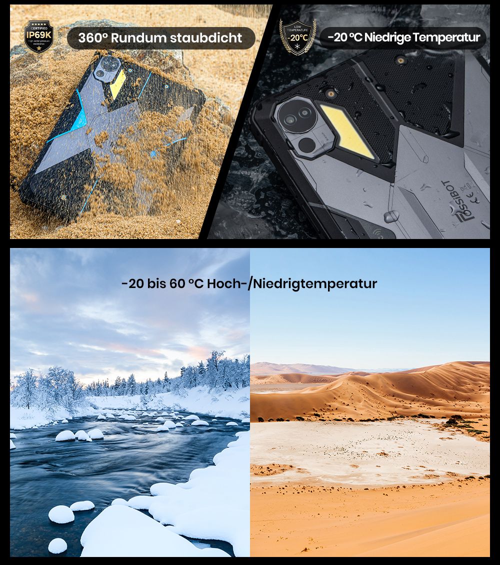 FOSSiBOT DT3 5G Rugged Tablet, Android 15, 10,4 Zoll 1200x2000 Display, 12GB RAM 256GB ROM, WiFi 6, 21560mAh Akku 66W Schnellladung, 64MP+32MP Kamera, LED-Taschenlampe, NFC, GPS/GALILEO/GLONASS/QZSS/BEIDOU/NavIC, Fingerabdruck- & Face ID-Entsperrung - Blau