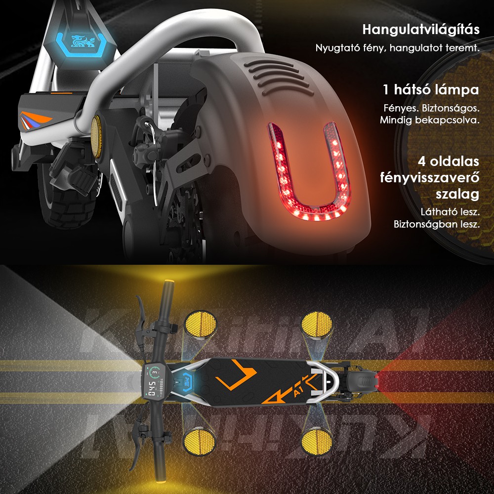 Kukirin A1 Összecsukható Elektromos Roller, 800 W-os Motor, 48 V 13 Ah Akkumulátor, 10 hüvelykes Vákuum Kerékpár, 45 km/h Max Sebesség, 45 km Hatótávolság, Első és Hátsó Tárcsafék, Első és Hátsó Lengéscsillapítás