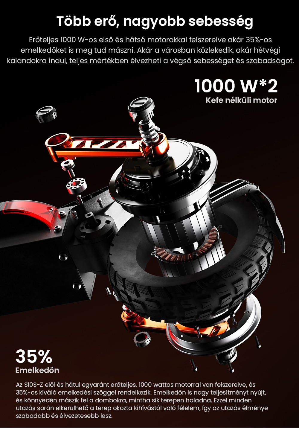 Joyor S10-SZ Elektromos Roller 10 hüvelykes Terepjáró Gumiabroncsok 60V 18Ah Akkumulátor 1000W*2 Dupla Motor 70-85KM Hatótávolság 120KG Terhelhetőség Dupla Hidraulikus Tárcsafék Lengéscsillapító Irányjelző LED Kijelző Frissítés az S10-S-től