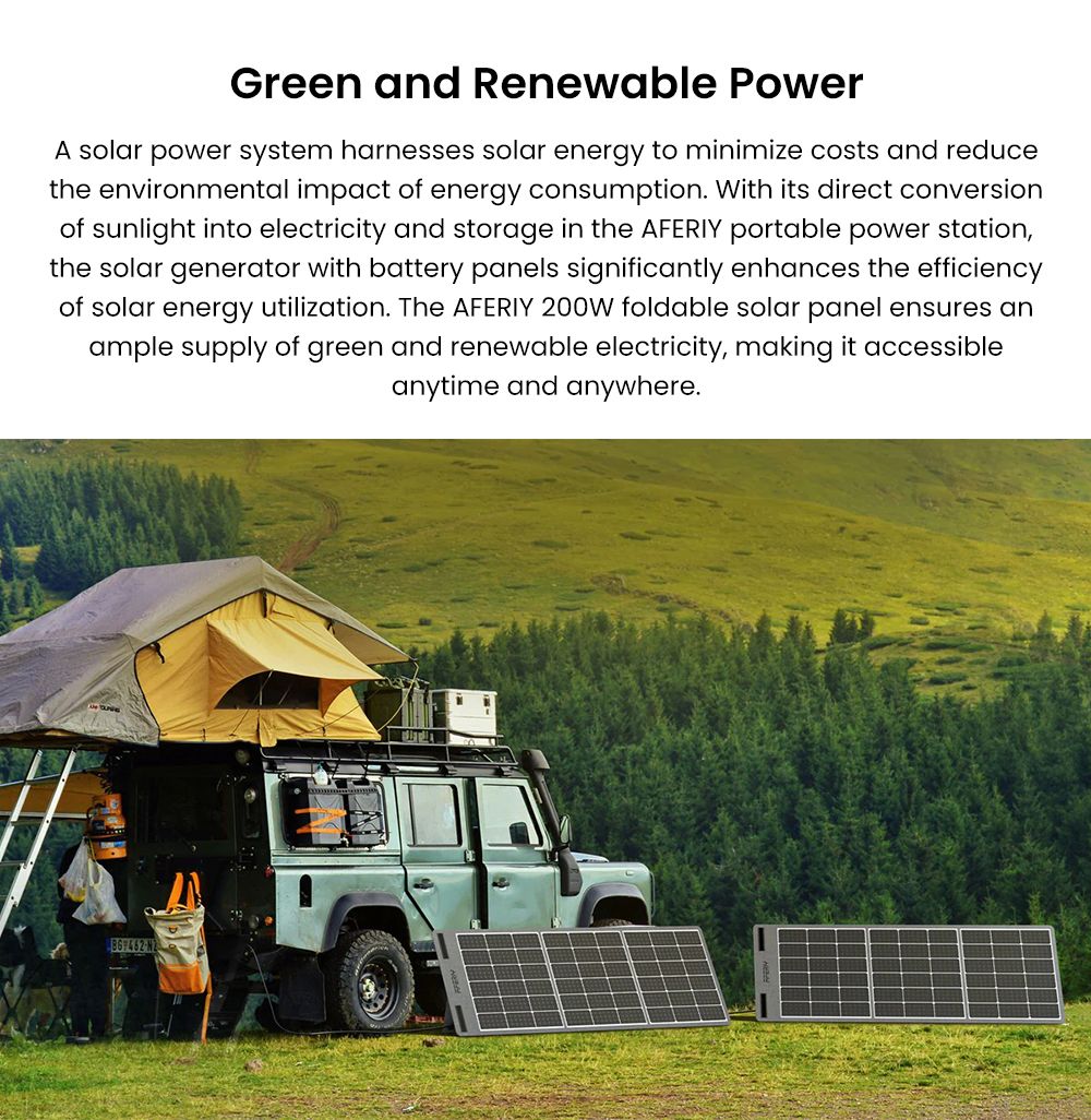 AFERIY AF-S200A1 200 W-os hordozható, összecsukható napelem, 23%-os energiaátalakítási arány, IP65 vízálló, állítható kitámasztó