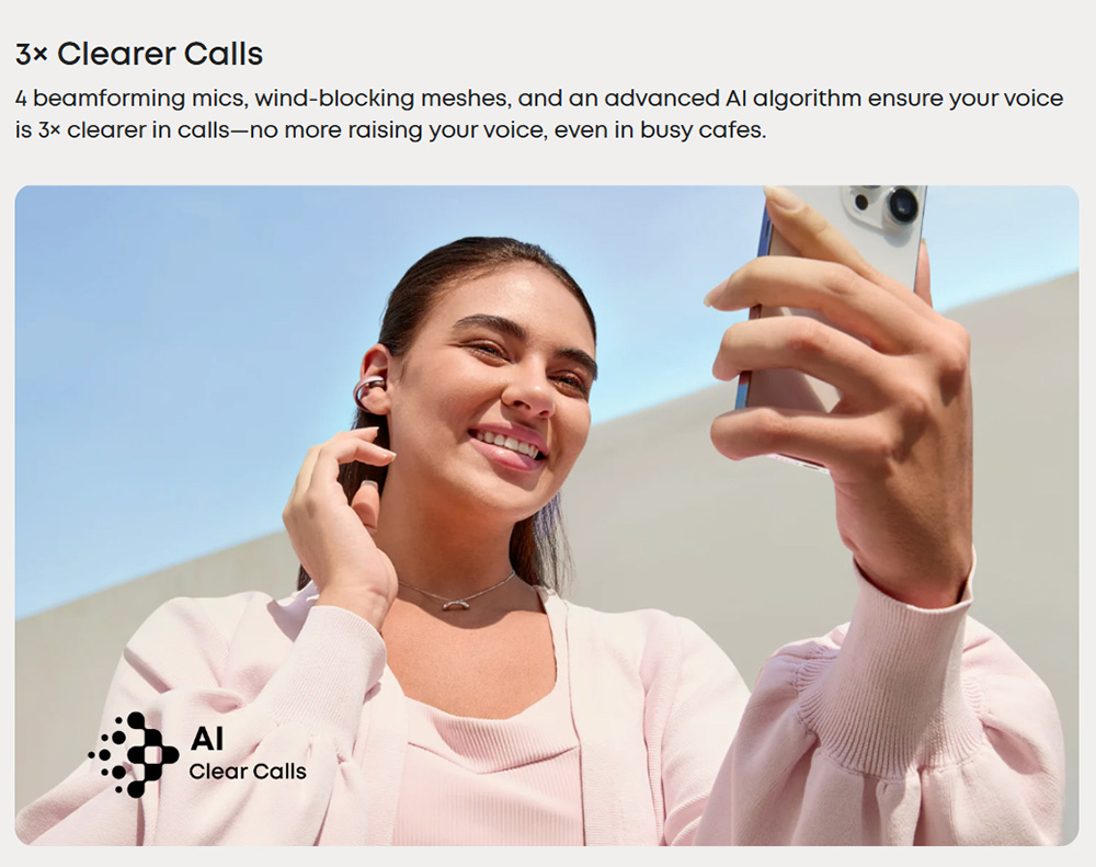 Anker Soundcore AeroClip Open-Ear Clip-On Earbuds, Snug and Secure, IPX4 Water-Resistant, Dynamic Voice Capture, Long-Lasting
Listening - Pink