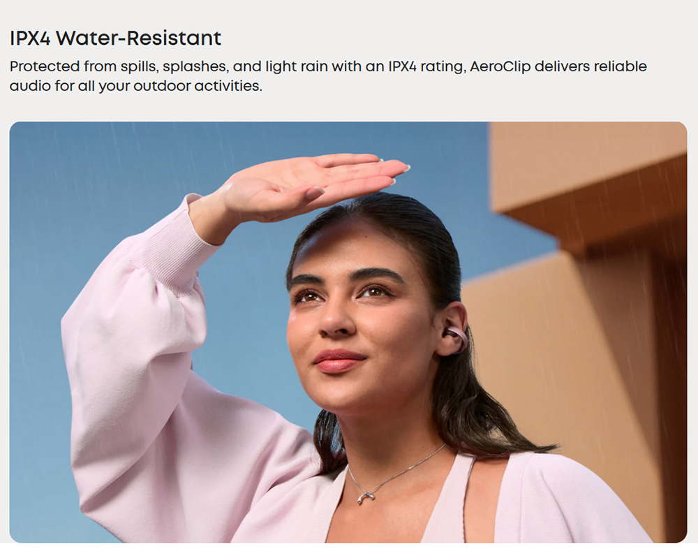 Anker Soundcore AeroClip Open-Ear Clip-On Earbuds, Snug and Secure, IPX4 Water-Resistant, Dynamic Voice Capture, Long-Lasting
Listening - Pink