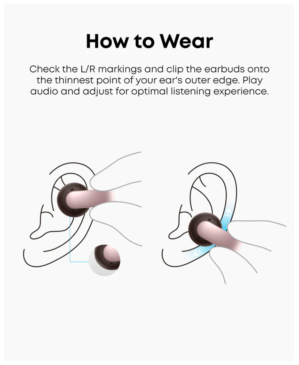 Anker Soundcore AeroClip Open-Ear Clip-On Earbuds, Snug and Secure, IPX4 Water-Resistant, Dynamic Voice Capture, Long-Lasting
Listening - Pink