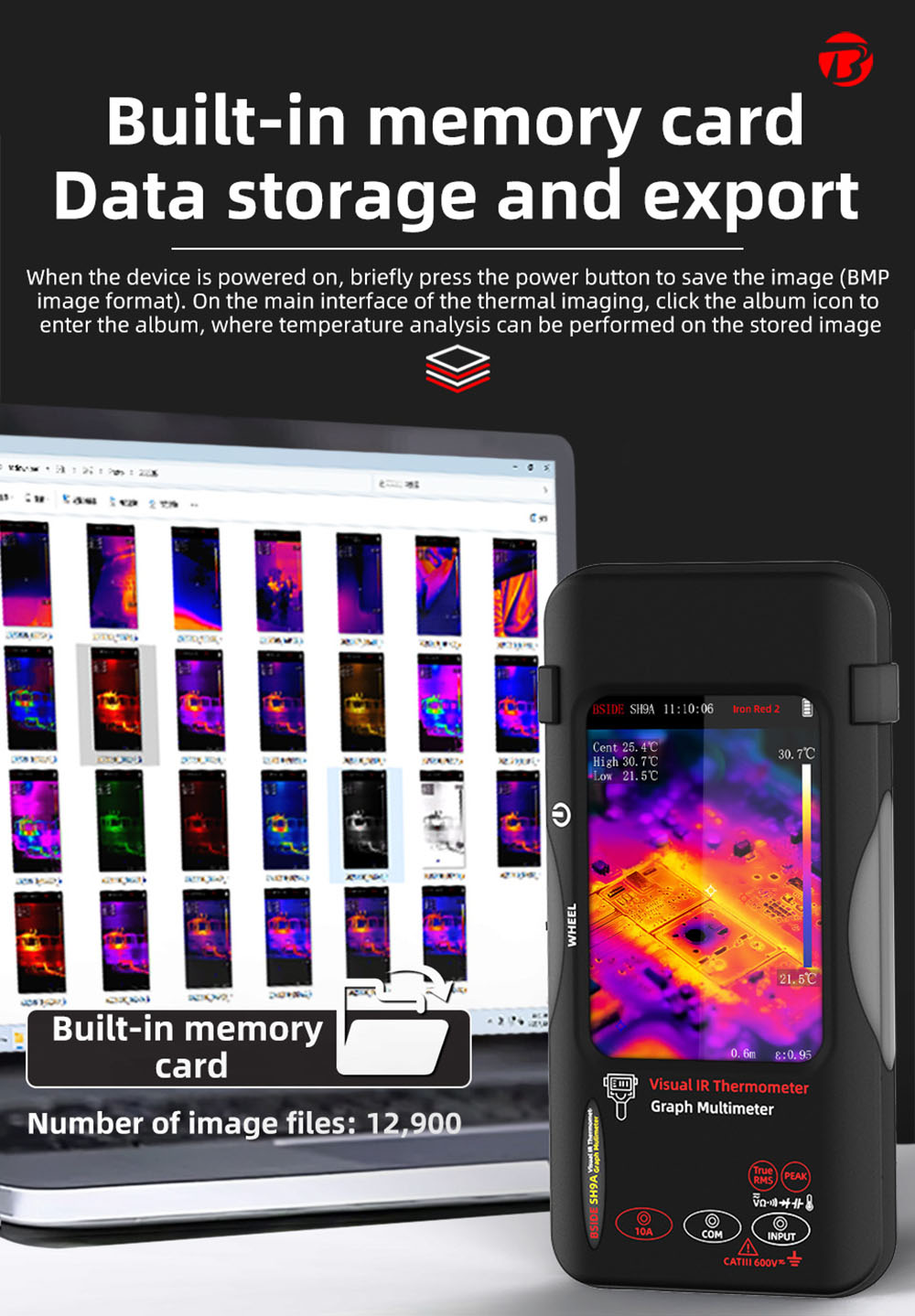BSIDE SH9A Thermal Imager Multimeter, 3.98 inch Touchscreen, 15 Pseudo-color Modes, 320*428 Resolution