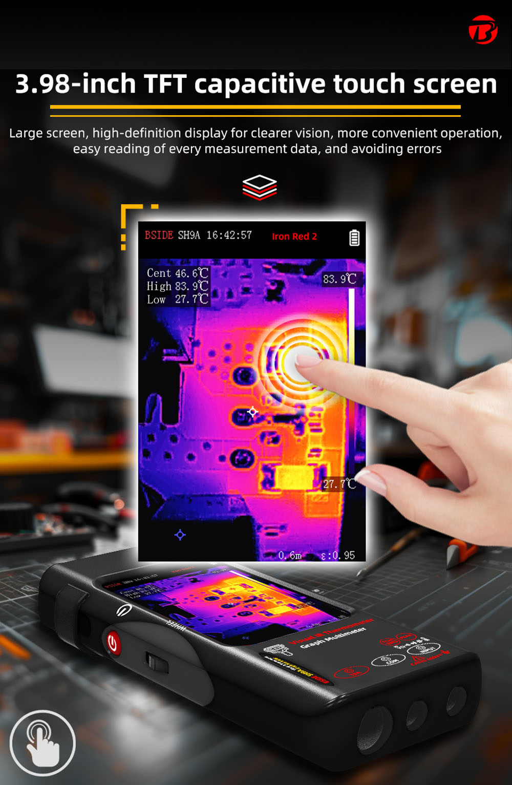 BSIDE SH9A Thermal Imager Multimeter, 3.98 inch Touchscreen, 15 Pseudo-color Modes, 320*428 Resolution