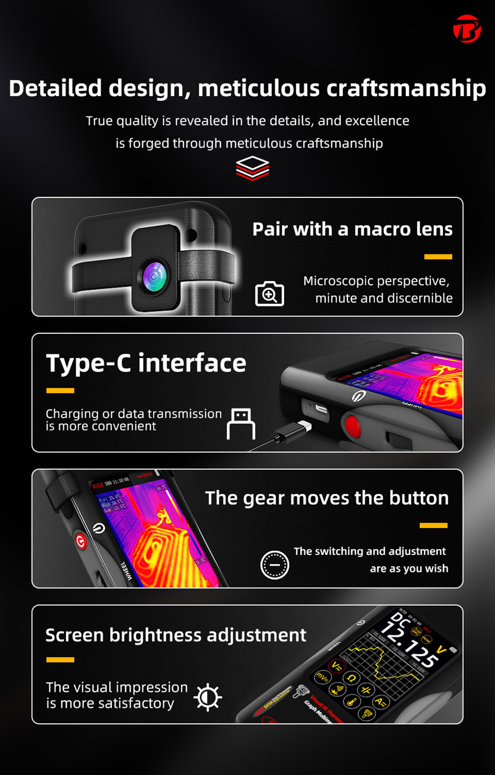 BSIDE SH9A Thermal Imager Multimeter, 3.98 inch Touchscreen, 15 Pseudo-color Modes, 320*428 Resolution