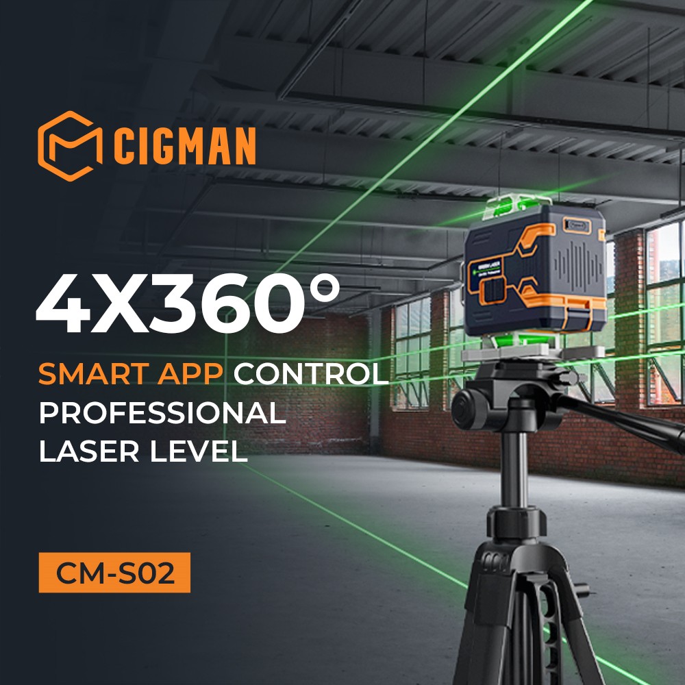 Refurbished CIGMAN CM-S02 4x360° 16 Lines Laser Level, APP Control, LCD Screen, 40H Ultra Running Time