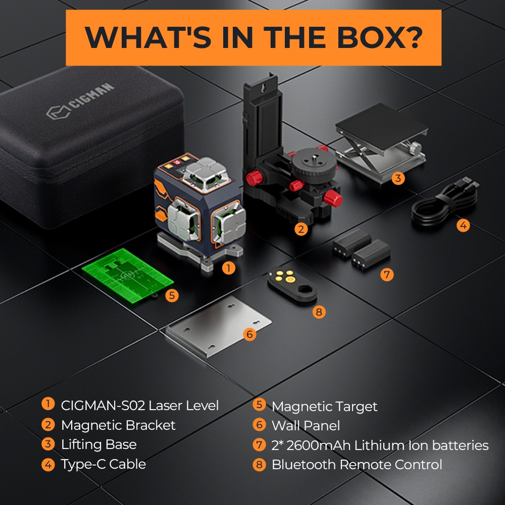 Refurbished CIGMAN CM-S02 4x360° 16 Lines Laser Level, APP Control, LCD Screen, 40H Ultra Running Time