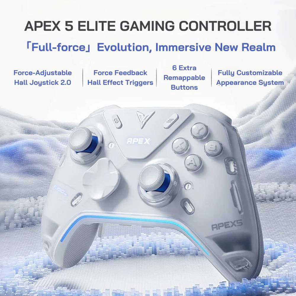 Flydigi APEX 5 Wireless Gaming Controller, Force-adjustable Hall Joystick 2.0, Force Feedback Hall Effect Triggers, 1000Hz Polling Rate