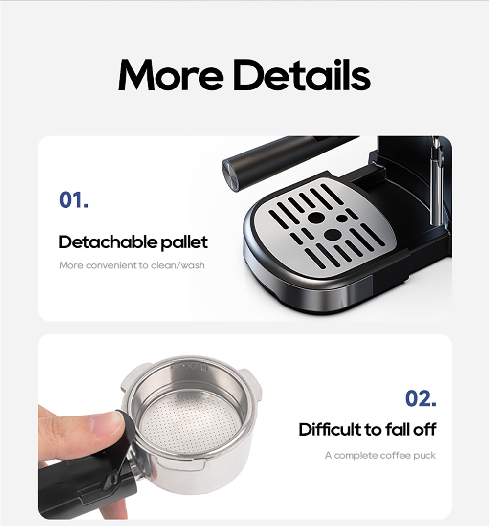 HIBREW H5A Félautomata kávégép, 1,2 literes víztartállyal, 15 bar nyomással és intelligens főzéssel