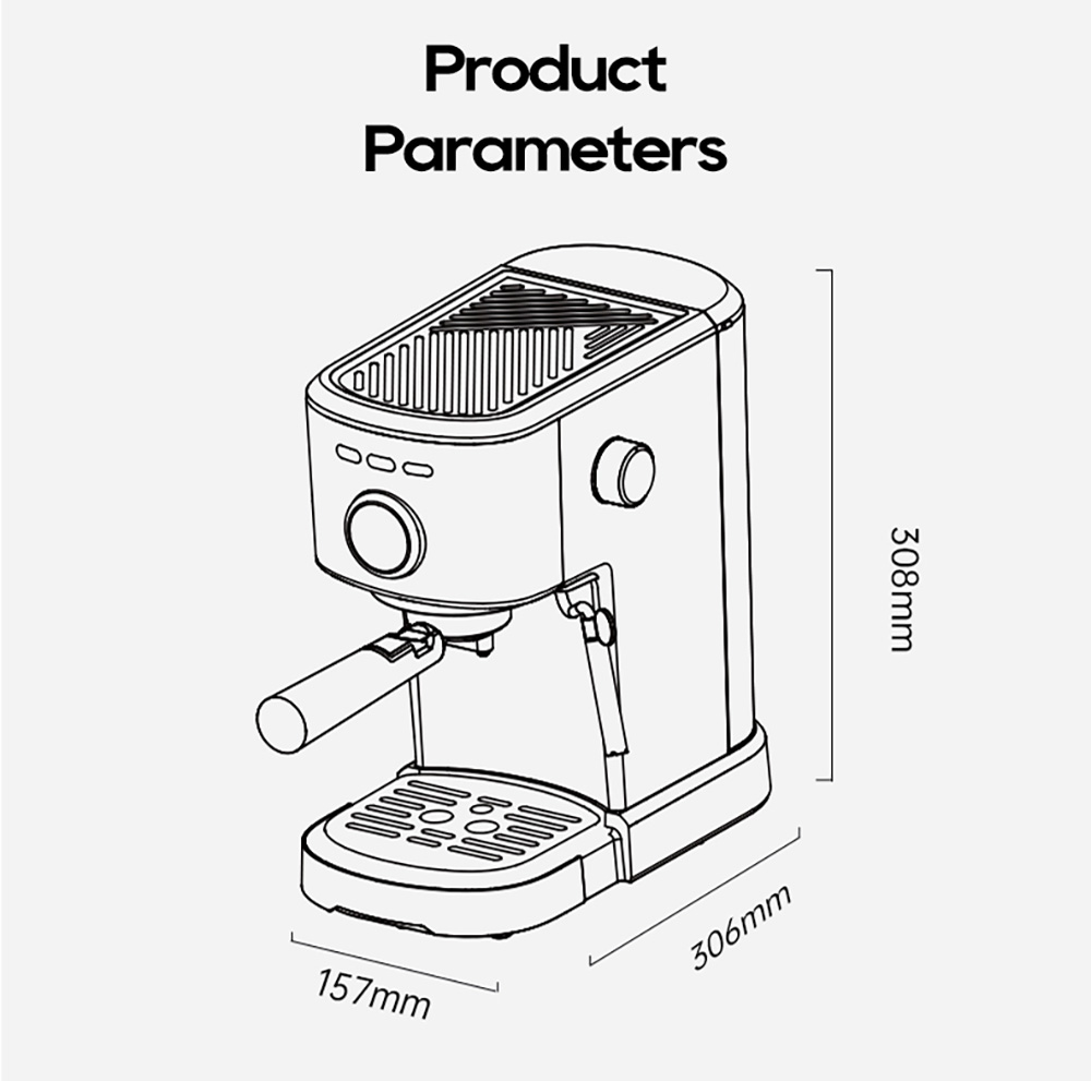 HIBREW H5A Félautomata kávégép, 1,2 literes víztartállyal, 15 bar nyomással és intelligens főzéssel