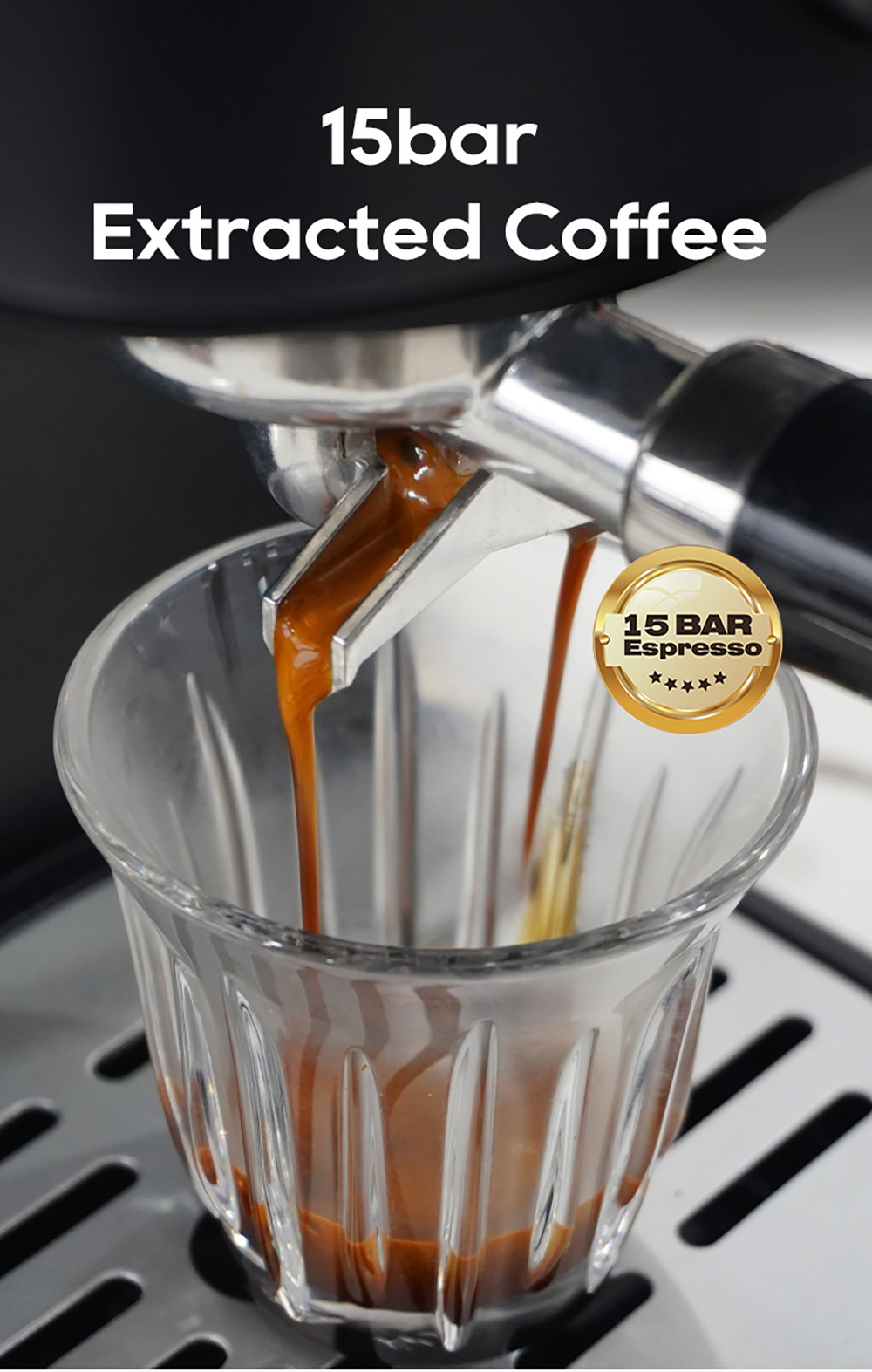 HIBREW H5A Félautomata kávégép, 1,2 literes víztartállyal, 15 bar nyomással és intelligens főzéssel