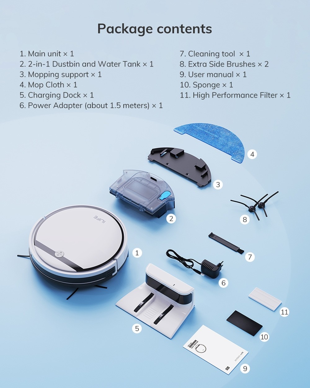 Refurbished ILIFE V3X Robot Vacuum Cleaner, 2 in 1 Vacuum and Mopping, 3000Pa Suction, 300ml Dustbin, Up to 120min Runtime