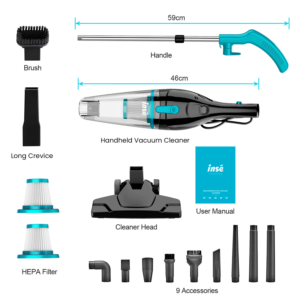INSE R3S Corded Vacuum Cleaner, 16kPa Powerful Suction, 6m Cable, 3 Layers HEPA Filtration