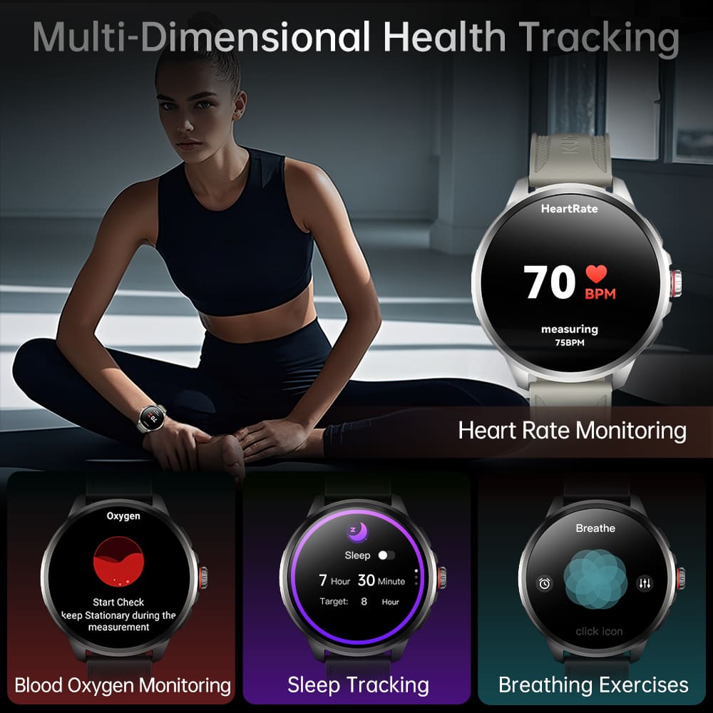 KUMI WATCH X3 Pro Smartwatch, 1.75 inch AMOLED Screen, 4G Calling, 4GB RAM 32GB Storage, 2MP Camera, GPS Positioning, Health Monitoring, Multiple Sports Modes - Silver