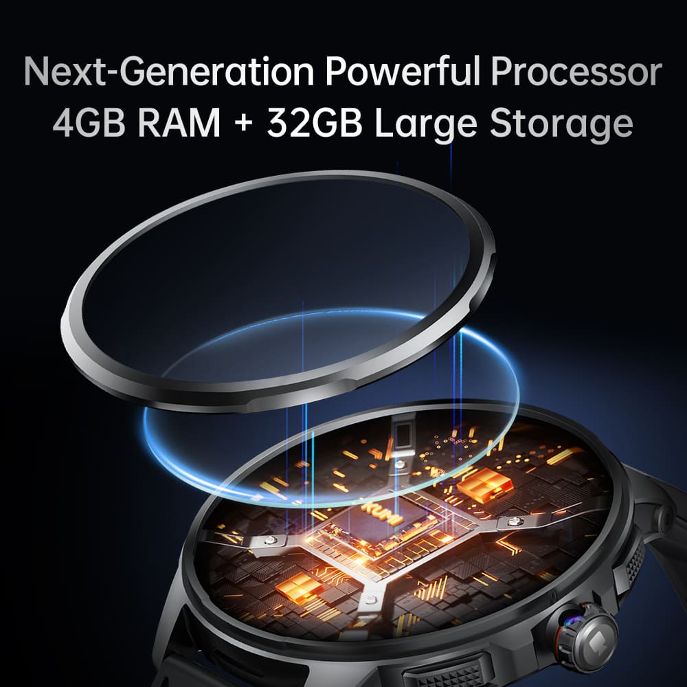 KUMI WATCH X3 Pro Smartwatch, 1.75 inch AMOLED Screen, 4G Calling, 4GB RAM 32GB Storage, 2MP Camera, GPS Positioning, Health Monitoring, Multiple Sports Modes - Silver