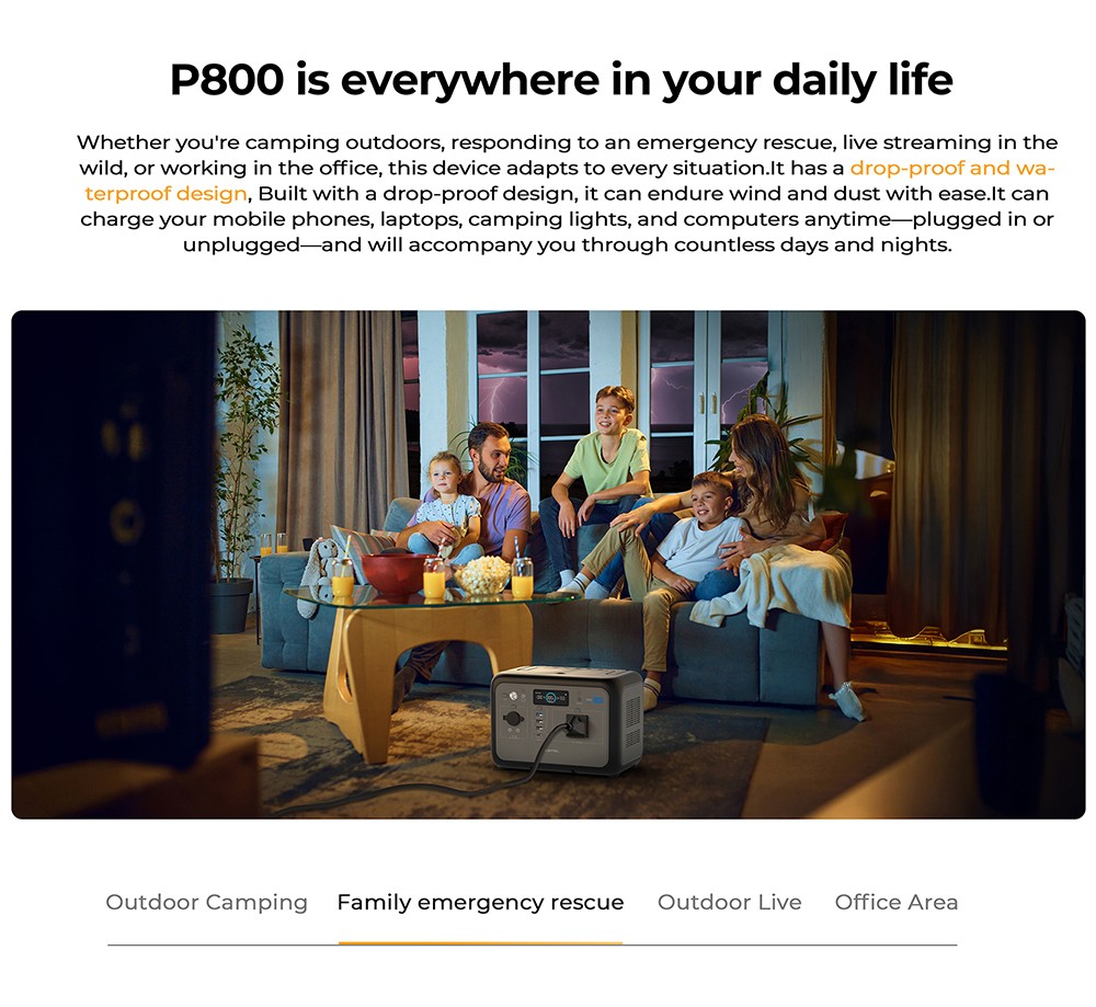 OUKITEL P800E Centrale électrique portable, batterie de secours 512 Wh 800 W avec charge rapide CA+CC, générateur solaire pour camping en plein air en cas d'urgence