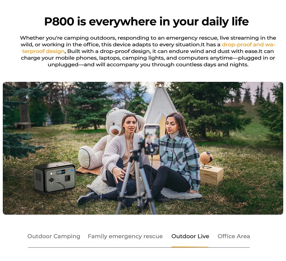 OUKITEL P800E Centrale électrique portable, batterie de secours 512 Wh 800 W avec charge rapide CA+CC, générateur solaire pour camping en plein air en cas d'urgence