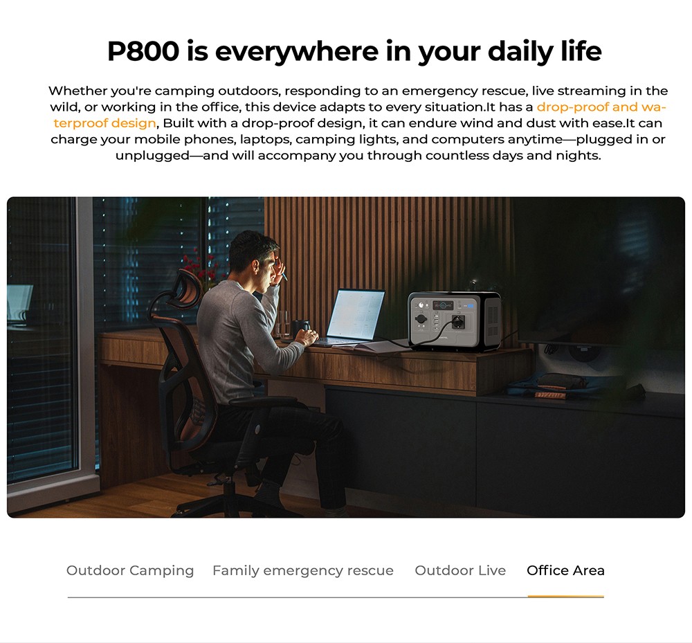 OUKITEL P800E Centrale électrique portable, batterie de secours 512 Wh 800 W avec charge rapide CA+CC, générateur solaire pour camping en plein air en cas d'urgence