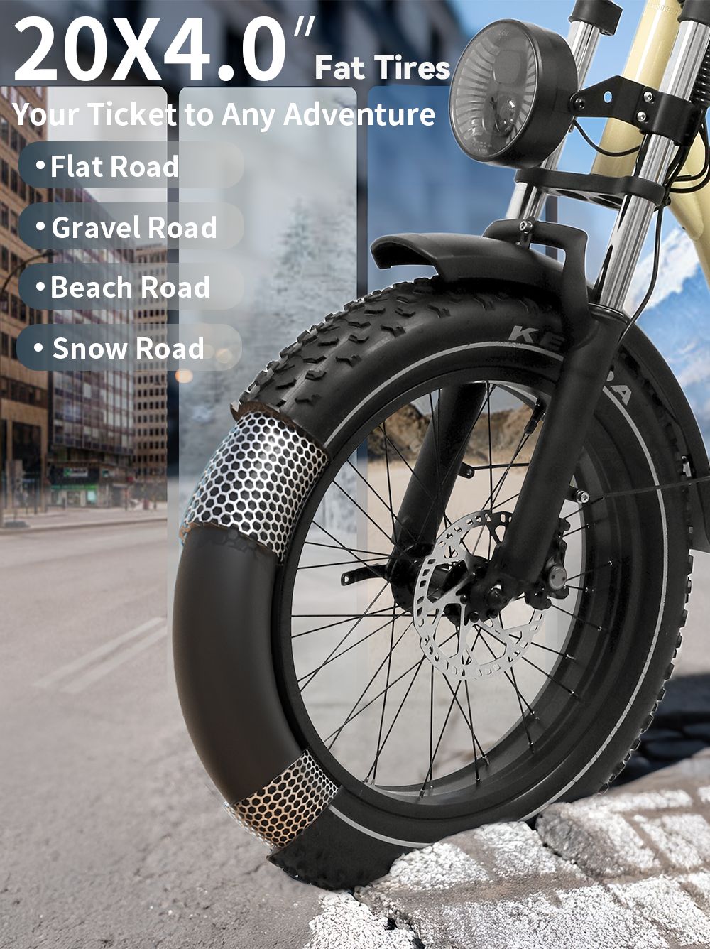 Vélo électrique Onesport W77, moteur 500 W, batterie 48 V 18 Ah, pneus 20 x 4 pouces, vitesse maximale 25 km/h, autonomie 90 km, frein hydraulique, double suspension, Shimano 7 vitesses