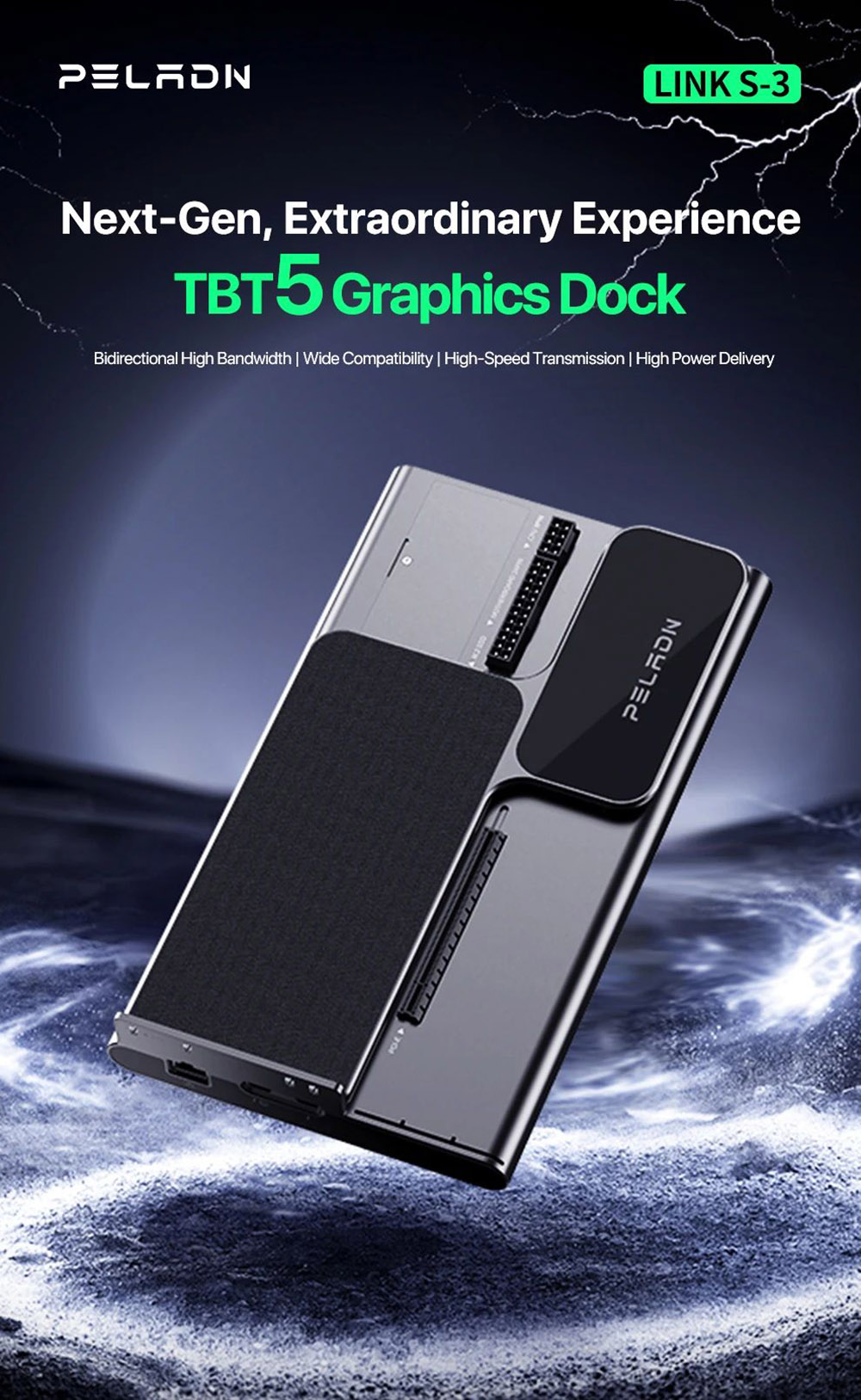 PELADN Link S-3 Laptop eGPU, 1*PCIe x16 Slot, 1*TBT 5 Upstream, 1*TBT 5 Downstream, 1*2.5G RJ45, 1*PCIe 3.0x1 M.2 Slot, 1*USB3.2, 1*SD4.0 Card Reader, Compatible with ATX/SFX Power Supply