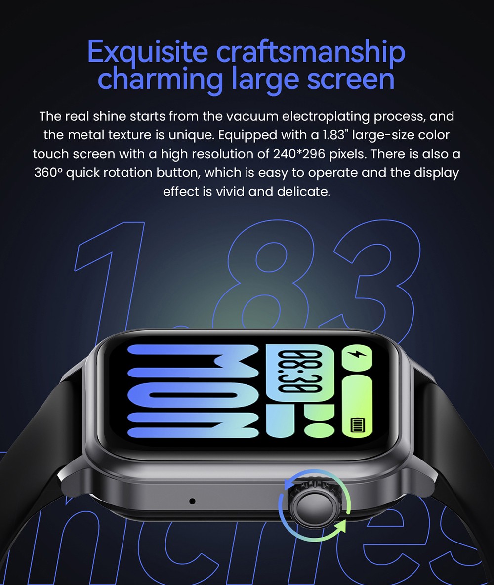 SENBONO JX633 Smartwatch, 1.83 inch Screen, IP68 Waterproof, 600mAh Battery, 100+ Sports Modes, Bluetooth Calling, Sleep Monitoring - Golden