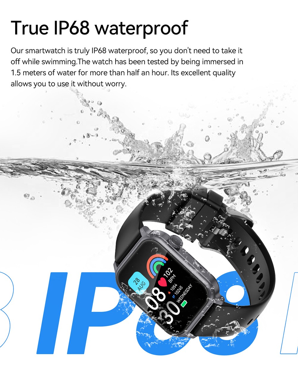 SENBONO JX633 Smartwatch, 1.83 inch Screen, IP68 Waterproof, 600mAh Battery, 100+ Sports Modes, Bluetooth Calling, Sleep Monitoring - Golden